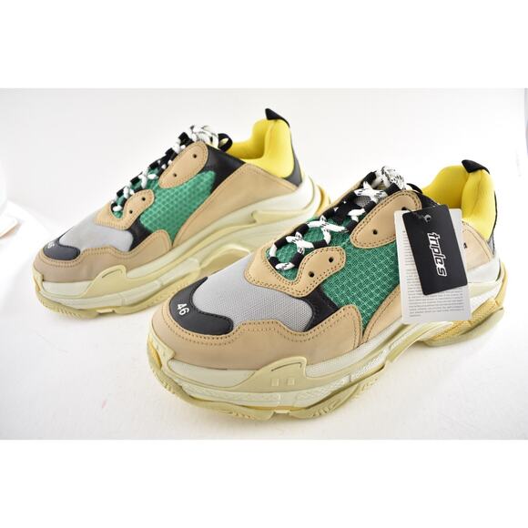 Balenciaga Triple S Sneakers Beige Green Yellow 2018 Reissue Flat Platform 46 13 - Picture 13 of 15